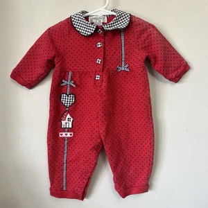 Vintage 90er Specialty Kinder Strampler Baby Mädchen 3-6 Monate Tupfen Kragen Applikation - Bild 1 von 14