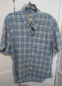 Pre Owned LL Bean Button Down Shirt Mens Large Blue Plaid Cotton Slightly Fitted - Picture 1 of 5