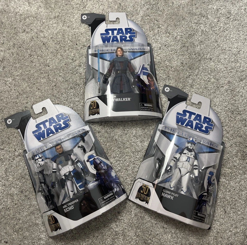 Star Wars Clone Wars Anakin Skywalker, ARC Trooper Echo, Clone Pilot Hawk 50th - Image 1 of 4