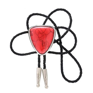 Triangle Nature Agate Shape Bolo Tie Western Cowboy Celtic Black Stone Neckti... - Picture 1 of 6