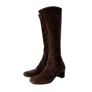 PRADA Size 37 Brown Suede Tall Boots - Picture 1 of 11