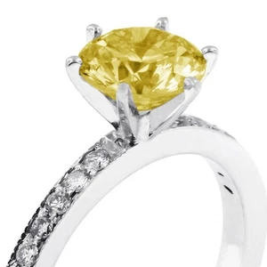 1.33ct Yellow SI2 Round Natural Certified Diamonds Plat Classic Side-Stone Ring - Picture 1 of 11