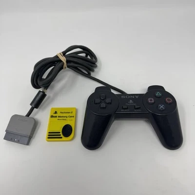 PS1 Black Controller SCPH-1080 & PS2 Yellow Memory Card Tested Playstation 1 - Image 1 of 4