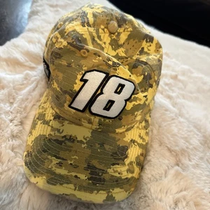 Joe Gibbs Nascar Adult Hat Cap Number 18 Yellow Camouflage Kurt Busch Strap Back - Picture 1 of 6