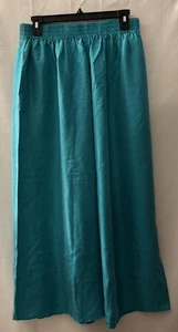 Carole Little Vtg 90s 100%silk cropped wide leg pants capri Aqua size 10 - Picture 1 of 8