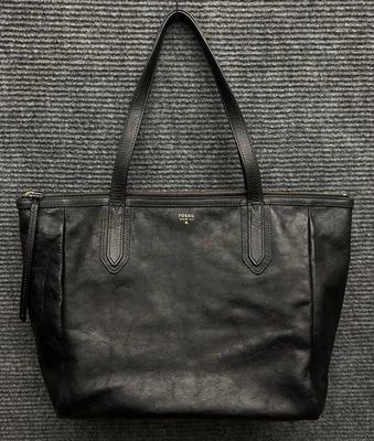 Bolso de Mano Fossil Sydney Shopper Cartera Cuero Negro Grande Cremallera Superior Bolsillos Interiores Foto 1 de 4