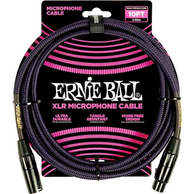 Cable de micrófono XLR trenzado Ernie Ball de 10 pies Púrpura neón/negro Foto 1 de 2