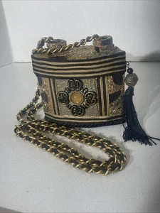 Mary Frances Paper Mache Box Purse Handbag Gothic Black Gold Art Deco Vintage - Picture 1 of 24