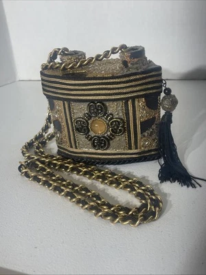 Mary Frances Paper Mache Box Purse Handbag Gothic Black Gold Art Deco Vintage - Image 1 of 4