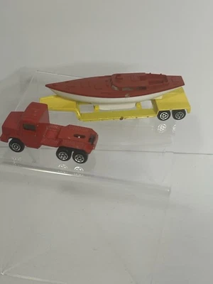 Majorette 365 Semi + Flatbed Trailer with Red Semi & Sailboat Boat Made n France - Image 1 of 4