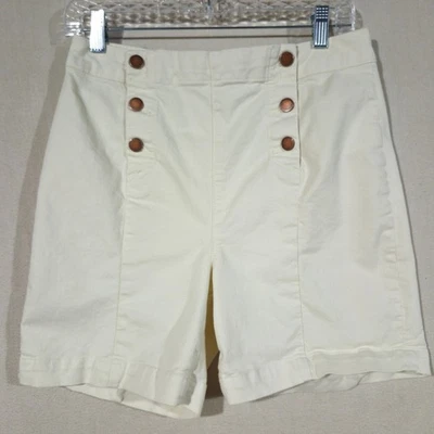 Boden Denim Mujer Marfil Cintura Alta Botón Frontal Marinero Pantalones Cortos EE. UU. 8 Foto 1 de 4
