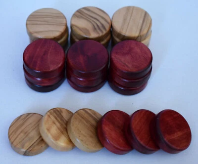 30 Small 1" Olive Wood checkers Natural Olive Wood - Red Color Checkers - Image 1 of 2