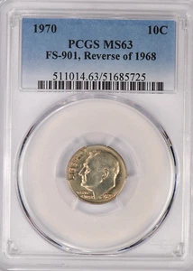 1970 Roosevelt Dime FS-901 PCGS MS63 Reverse of 1968 Coin 10C - Picture 1 of 2