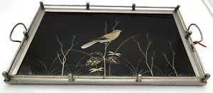 Vintage Bird Reverse Painting On Glass Tinsel Foil Art Tray with stand - Picture 1 of 10