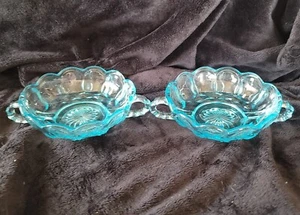 2 Anchor Hocking Fairfield Aqua Blue Bowl Dish Handles Pioneer Cottage Candy Nut - Picture 1 of 8