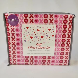 Valentines Day Red Pink XOXO KISS Love 4 piece FULL Sheets Set Girls Teen Hearts - Picture 1 of 10