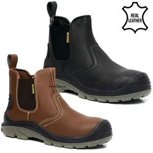 BOTAS DE DISTRIBUIDOR DE SEGURIDAD PARA HOMBRE DE CUERO CHELSEA CON PUNTERA DE ACERO TIRAR DE LOS ZAPATOS DE TRABAJO TALLA - Imagen 1 de 6