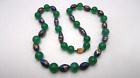 Vintage Chinese Green Glass Blue Cloisonne Blue Bead Necklace 22" x 11mm