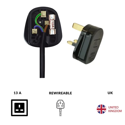 2-10 Rewireable Quick Fit 3 Pin UK Mains Plug Fitted with 13A Amp Fuse Black - Image 1 of 3