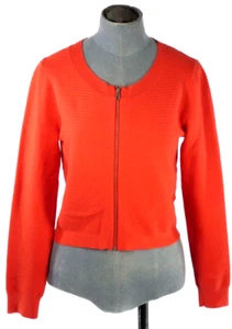 Claudie Pierlot Cardigan Knit Jumper Crop Jacket Red Textured Zip Size T2 UK 10 - Picture 1 of 8