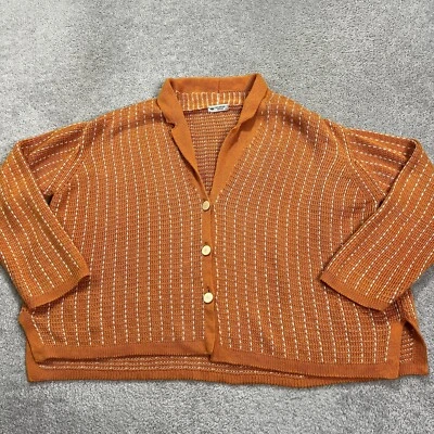 Inis Meain开衫毛衣女式大号L橙色白色条纹亚麻爱尔兰 — 第 1/4 张图片