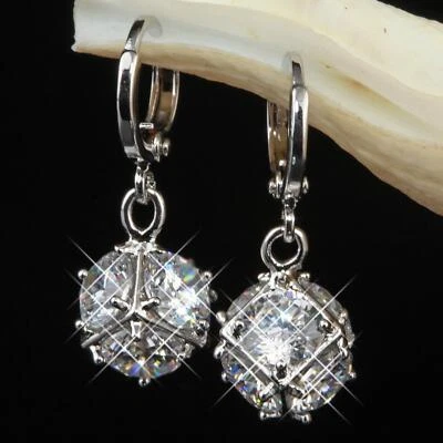 Pendientes Colgantes Blanco Zirconia 750er Oro 18 Quilates Dorado Plata O1590 - Imagen 1 de 4