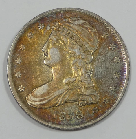 1838 Capped Bust/Reeded Edge Half Dollar Nice VERY FINE Silver 50c ~ Toned Cover