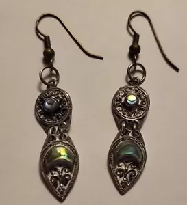Orecchini pendenti decorativi vintage argento sterling .925 e conchiglia abalone luna - Foto 1 di 5