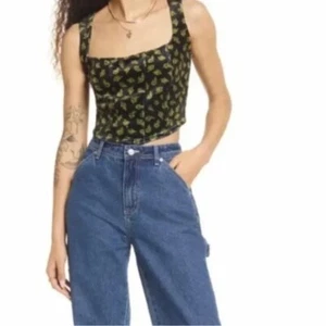 BP. Rose Velour Crop Corset Tank In Black Bella Rose Floral Size 1X - Picture 1 of 9