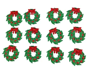Christmas Wreath Patch Embroidered Applique 12 Pack Size 1 in. Holiday Craft - Picture 1 of 4