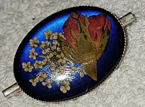 Vintage Sterling Silver Dried Flowers Ornate Oval Brooch Pendant  - Picture 1 of 3