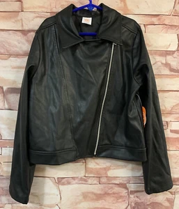 Wonder Nation Black Pleather Jacket. Size: XL (14-16). NEW! - Picture 1 of 9