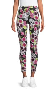 No Boundaries Junior's Skull & Flower Print Black Ankle Leggings Size Large New - Picture 1 of 8