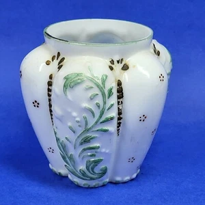 Victorian Milk Glass Vase Handpainted White w/ Green & Gold Antique - Picture 1 of 10