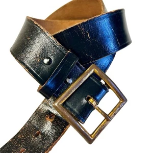 Vtg 60 70's Men's DISTRESSED Black Leather Motorcycle Biker ROCKER Belt & Buckle - Picture 1 of 5