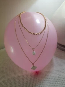 Ladies Multi Layer Necklace Gold 3 layers Pearl Multi Pendants Gold Choker Chain - Picture 1 of 2
