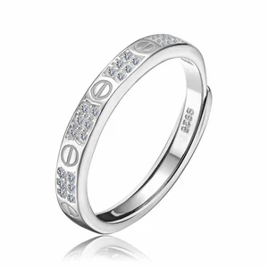 925 Sterling Silber schlichter Versprechen Ring - verstellbarer Zirkon offenes Band für Damen - Bild 1 von 1