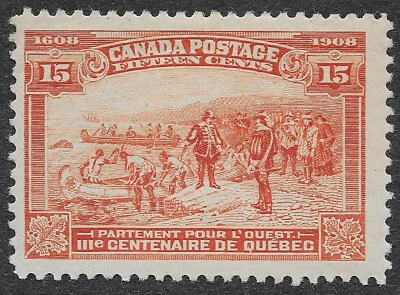 MMK Philately: Canada Scott #102 MH VF Champlain's Departure 15c SCV $225 - Image 1 of 2
