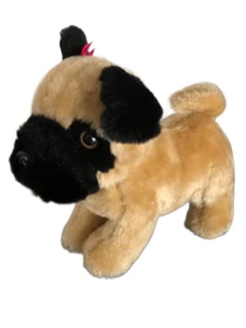 Pug Dog Bronceado Beige Negro Rosa Arco Peluche Cachorro Perro 9" de Alto Cola Rizada Perfecto - Imagen 1 de 5