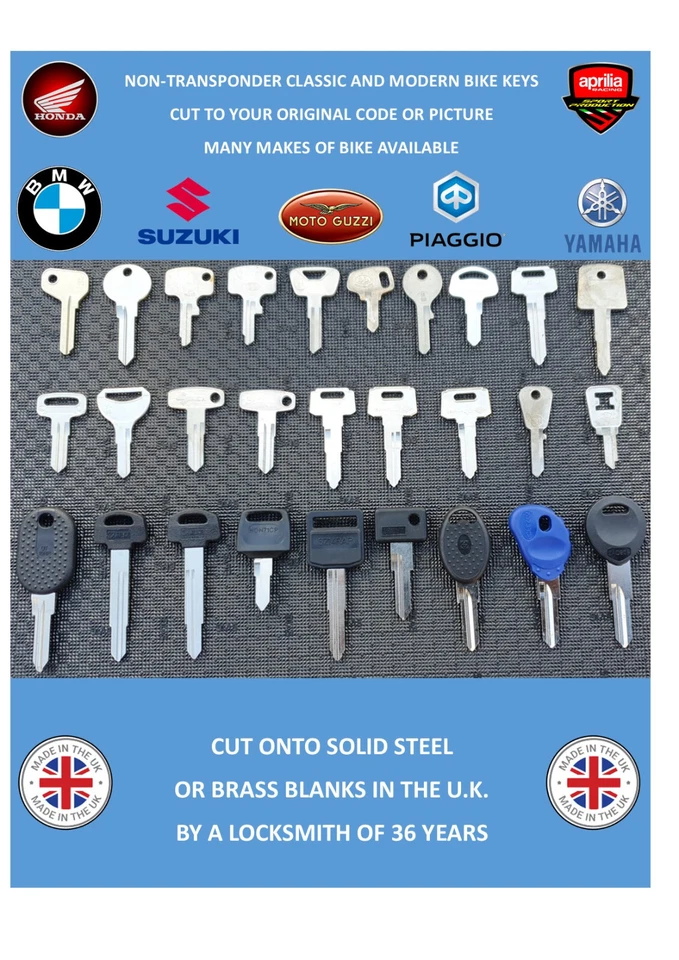 YAMAHA SUZUKI HONDA KAWASAKI KYMCO ITALJET & MANY OTHER MOTORBIKE KEYS TO CODE — 第 1/3 张图片