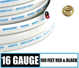 16 Gauge AWG Marine Grade Wire Cable Tinned OFC Copper Duplex 16/2 - 100 Feet - Picture 1 of 6