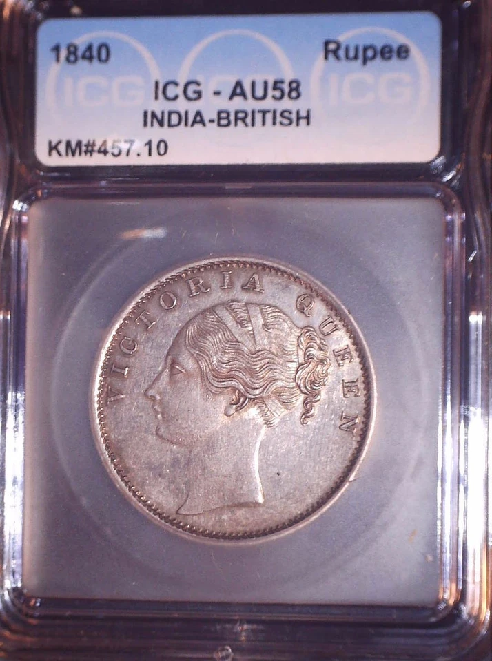 1840 India Silver Rupee, ICG AU58, Rarer Type, Issue Free - Image 1 of 4