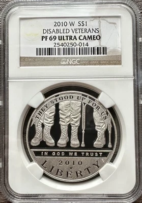 2010-W Disabled Veterans Silver Dollar Coin NGC PF69 ULTRA CAMEO - Image 1 of 2