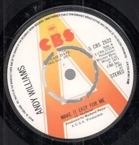 Andy Williams Make It Easy For Me 7" vinyl UK Cbs 1973 Promo b/w you are the - Bild 1 von 1
