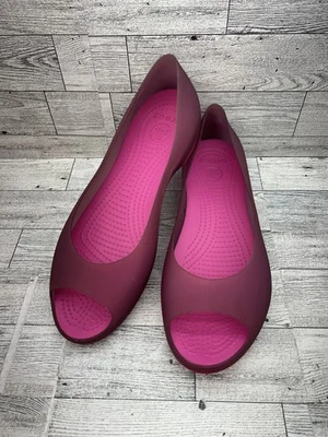Crocs туфли женщин размер 8 фиолетовый розовый заглянуть носок плоскостях комфорт повседневный легкий - Изображение 1 из 4