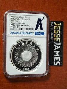 2025 P AMERICAN LIBERTY PROOF SILVER MEDAL NGC PF70 ULTRA CAMEO ADVANCE RELEASES - Picture 1 of 2