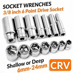 Chrome Plated 6 Point Sockets 3/8" Drive, Shallow or Deep Choose Size 6mm - 24mm - Afbeelding 1 van 47