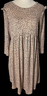 Reb & J Women's Sz L Polka Dot Stretch Ruffles L/S  Knee /Midi Prairie Dress EUC - Image 1 of 4