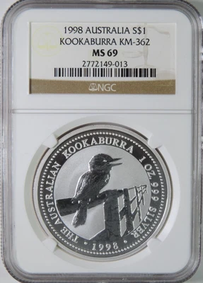 1998 Australia Kookaburra 1oz .999 Silver $1 Coin KM-362 NGC MS69 - Image 1 of 4