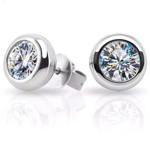 Beautiful 4.00 Ct White Diamond Designer Solitaire Studs, Bezel Setting. - Picture 1 of 7